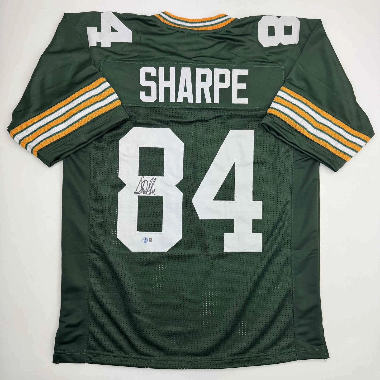 Autographed/Signed Sterling Sharpe Green Bay Green Football Jersey Beckett COA