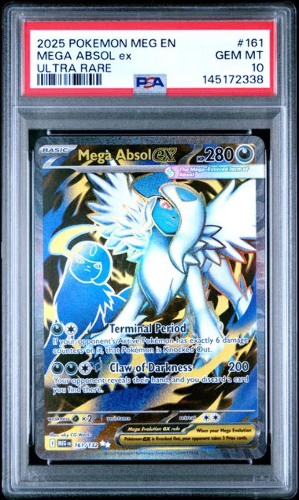 Graded 2025 Pokemon MEG EN Mega Absol ex #161 Ultra Rare Card PSA 10 Gem Mint