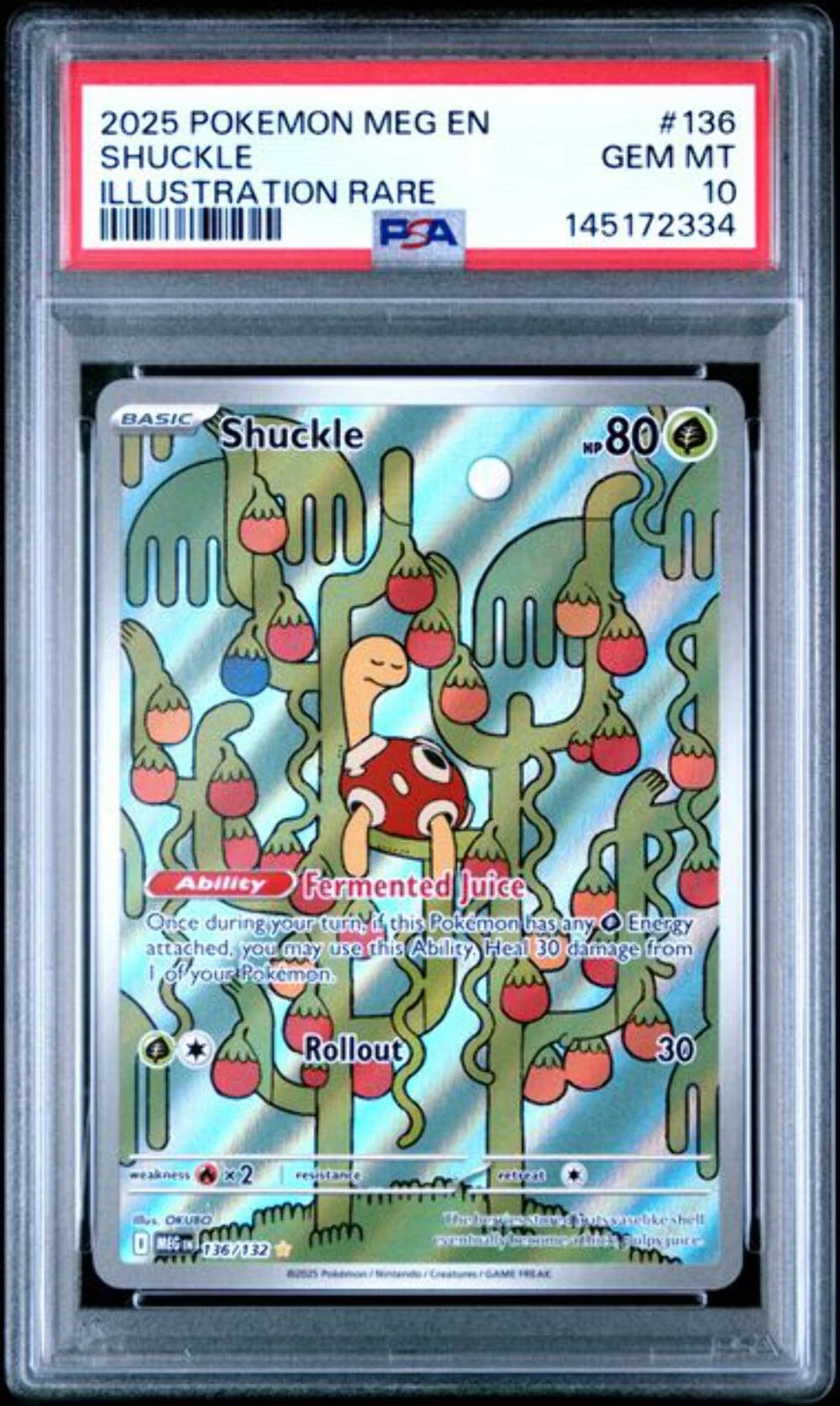 Graded 2025 Pokemon MEG EN Shuckle #136 Illustration Rare Card PSA 10 Gem Mint