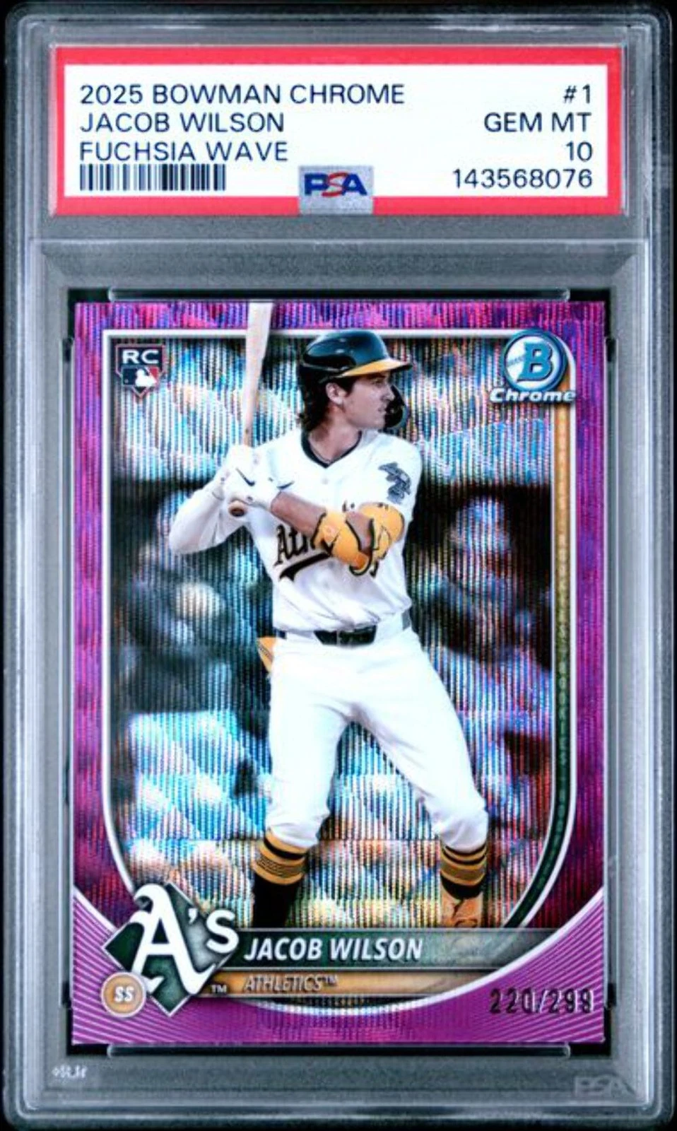 Graded 2025 Topps Bowman Chrome Jacob Wilson #1 /299 Fuchsia Rookie Card PSA 10