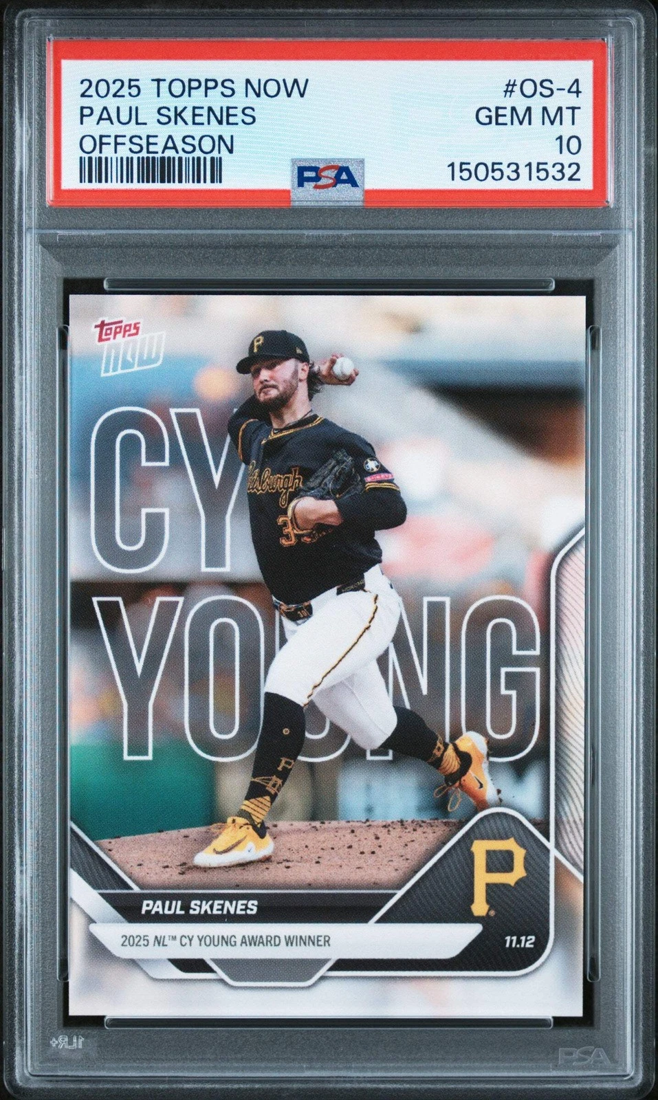 Graded 2025 Topps Now Paul Skenes #OS4 Offseason Baseball Card PSA 10 Gem Mint