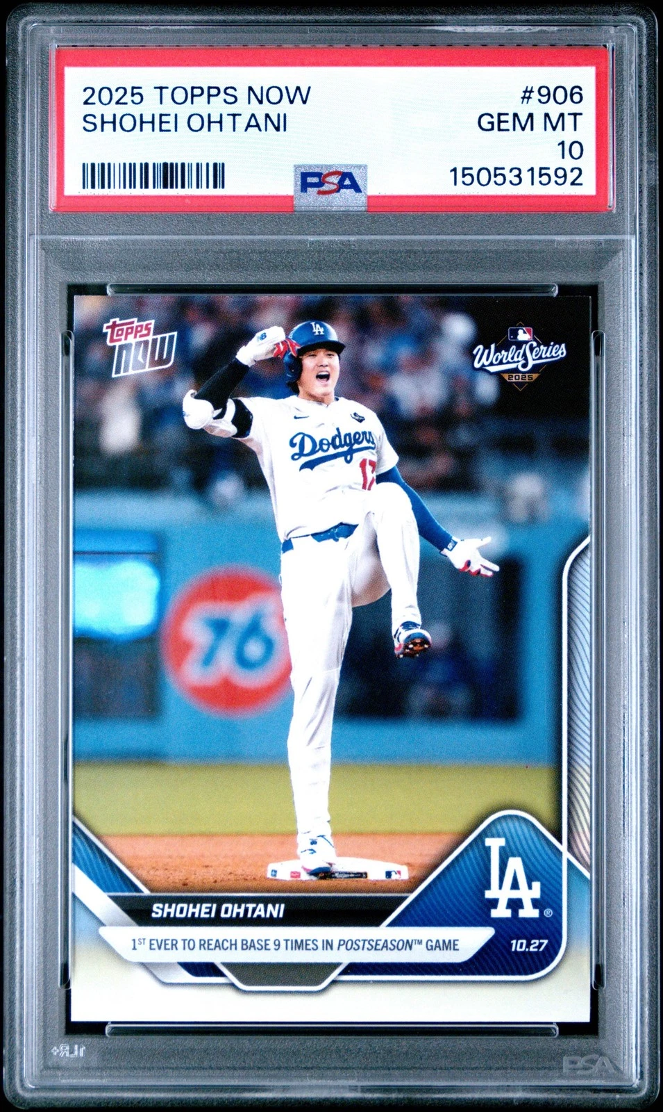 Graded 2025 Topps Now Shohei Ohtani #906 1st Ever to Reach Base 9 Times in Posts