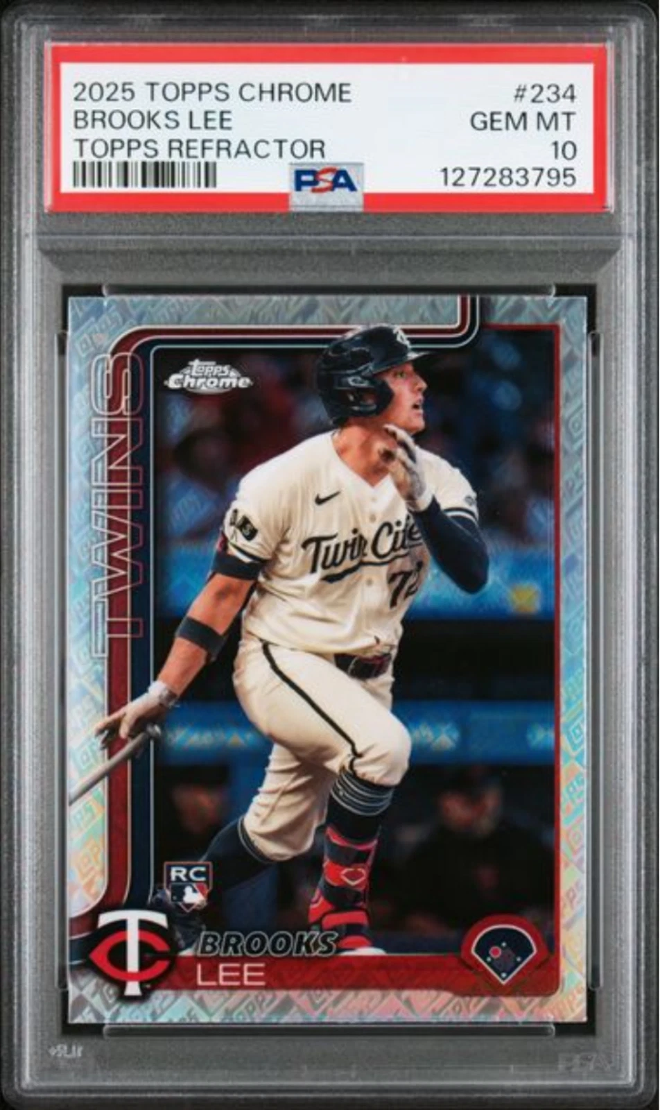 Graded 2025 Topps Chrome Brooks Lee #234 Topps Refractor RC Baseball Card PSA 10