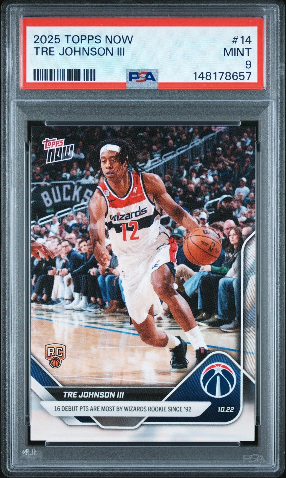 Graded 2025 Topps Now Tre Johnson III #14 Rookie RC Basketball Card PSA 9
