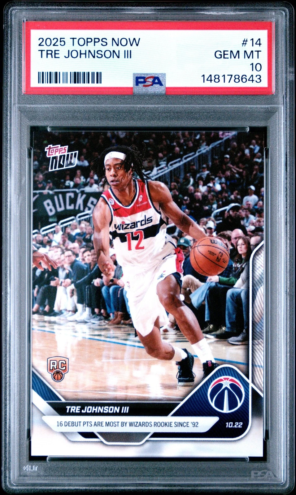 Graded 2025 Topps Now Tre Johnson III #14 Rookie RC Basketball Card PSA 10