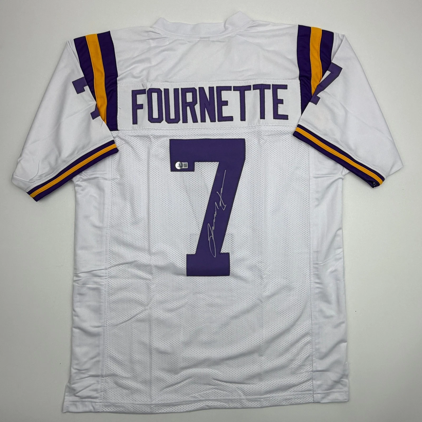 Autographed/Signed Leonard Fournette LSU White College Jersey Beckett BAS COA