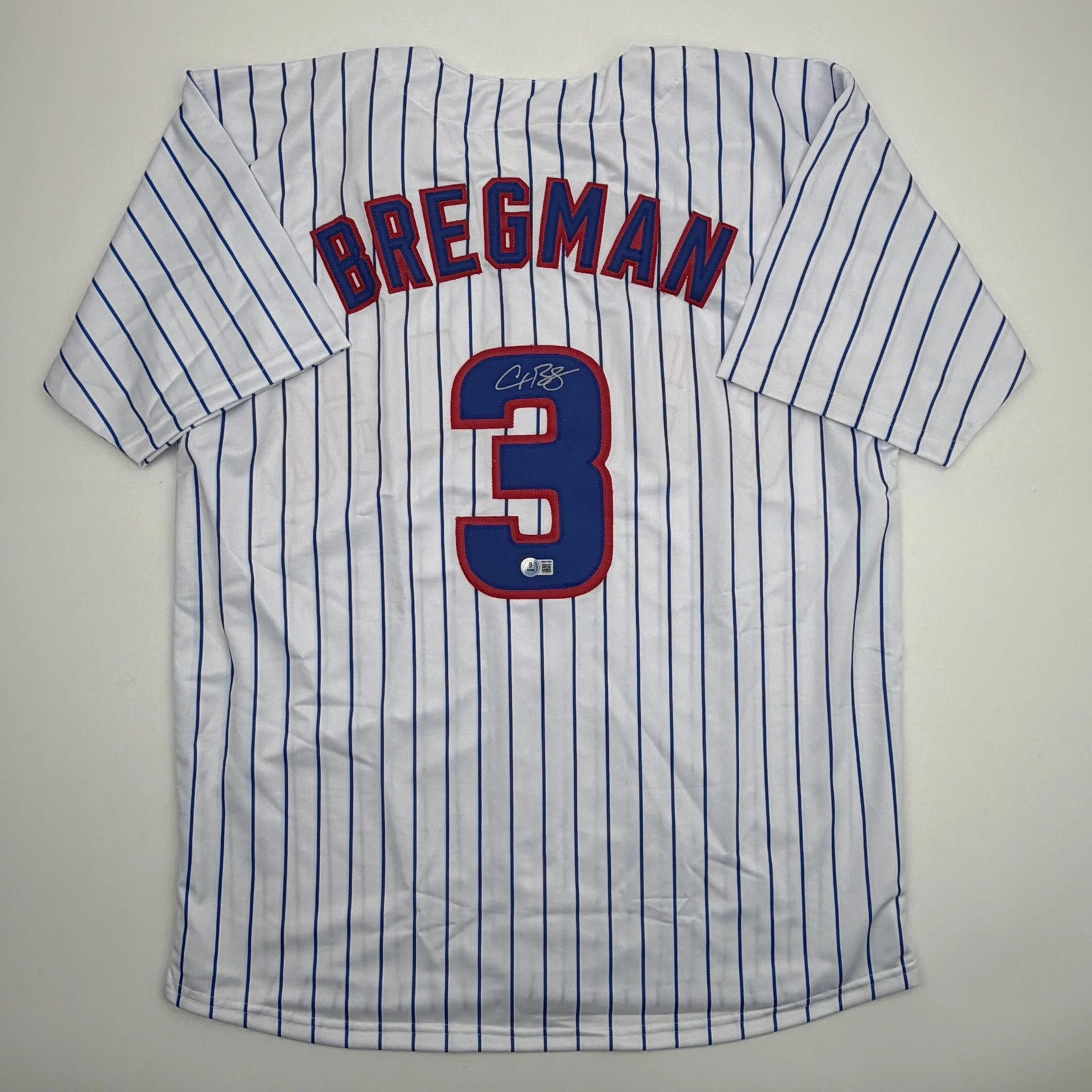 Autographed/Signed Alex Bregman Chicago Pinstripe Baseball Jersey Beckett COA