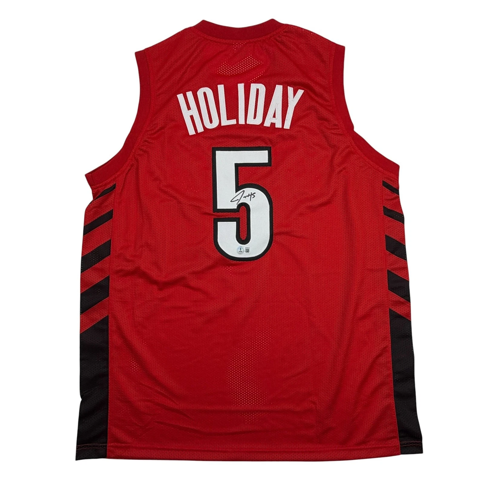 Autographed/Signed Jrue Holiday Portland Red Basketball Jersey Beckett BAS COA
