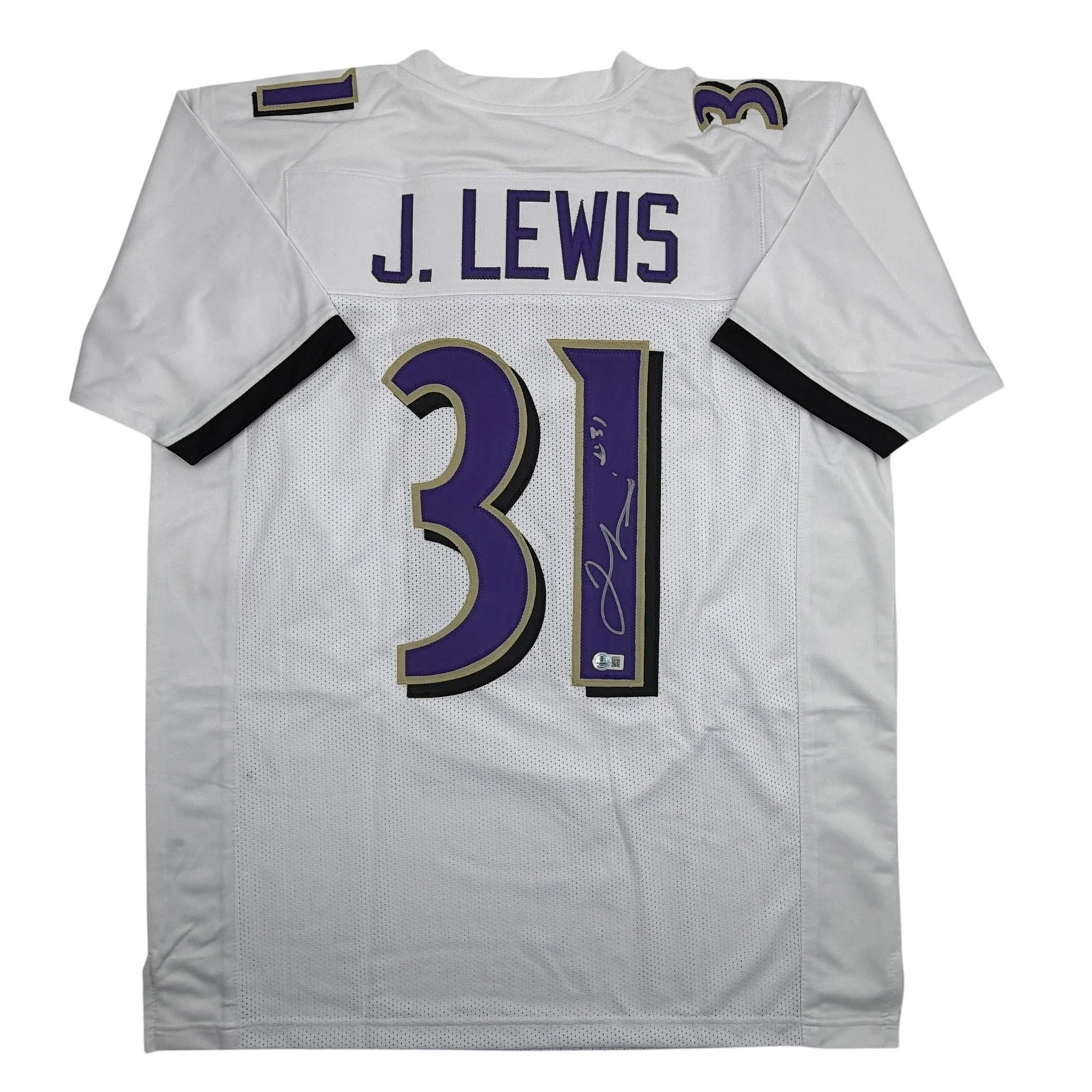 Autographed/Signed Jamal Lewis Baltimore White Football Jersey Beckett BAS COA