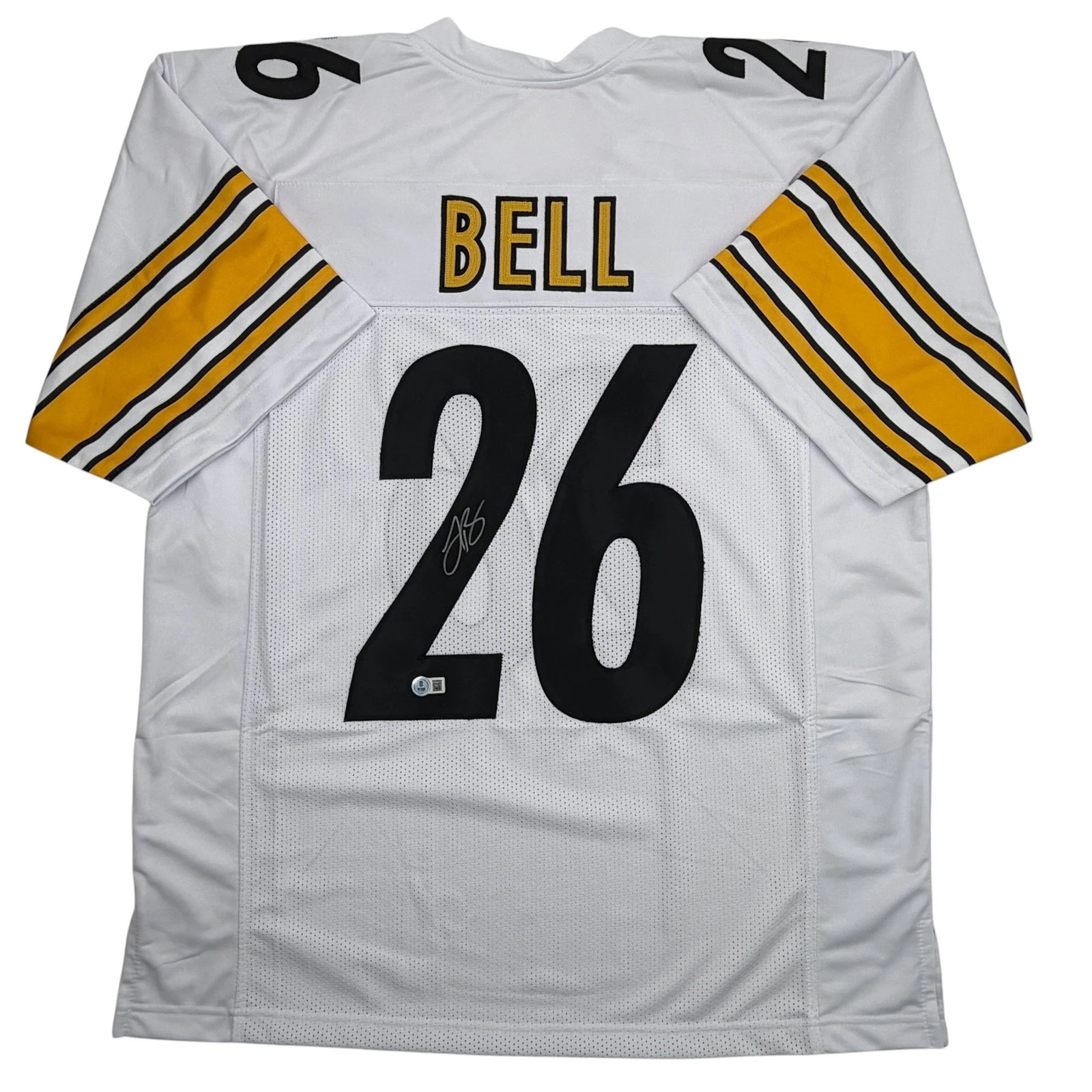 Autographed/Signed Le'Veon LeVeon Bell Pittsburgh White Jersey Beckett BAS COA