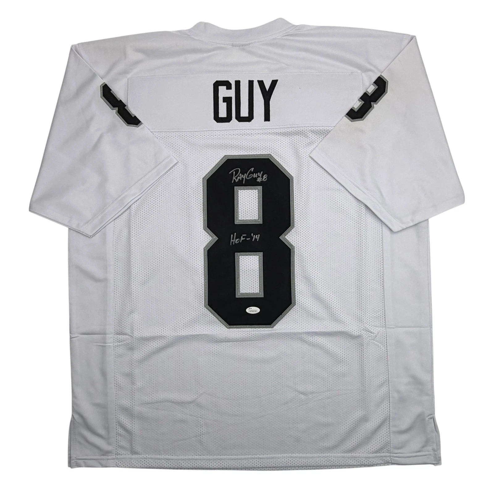 Autographed/Signed Ray Guy HOF Oakland Las Vegas White Football Jersey JSA COA
