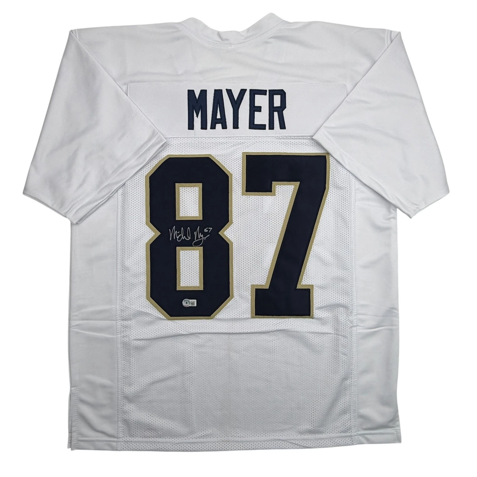 Autographed/Signed Michael Mayer Notre Dame White College Jersey Beckett BAS COA