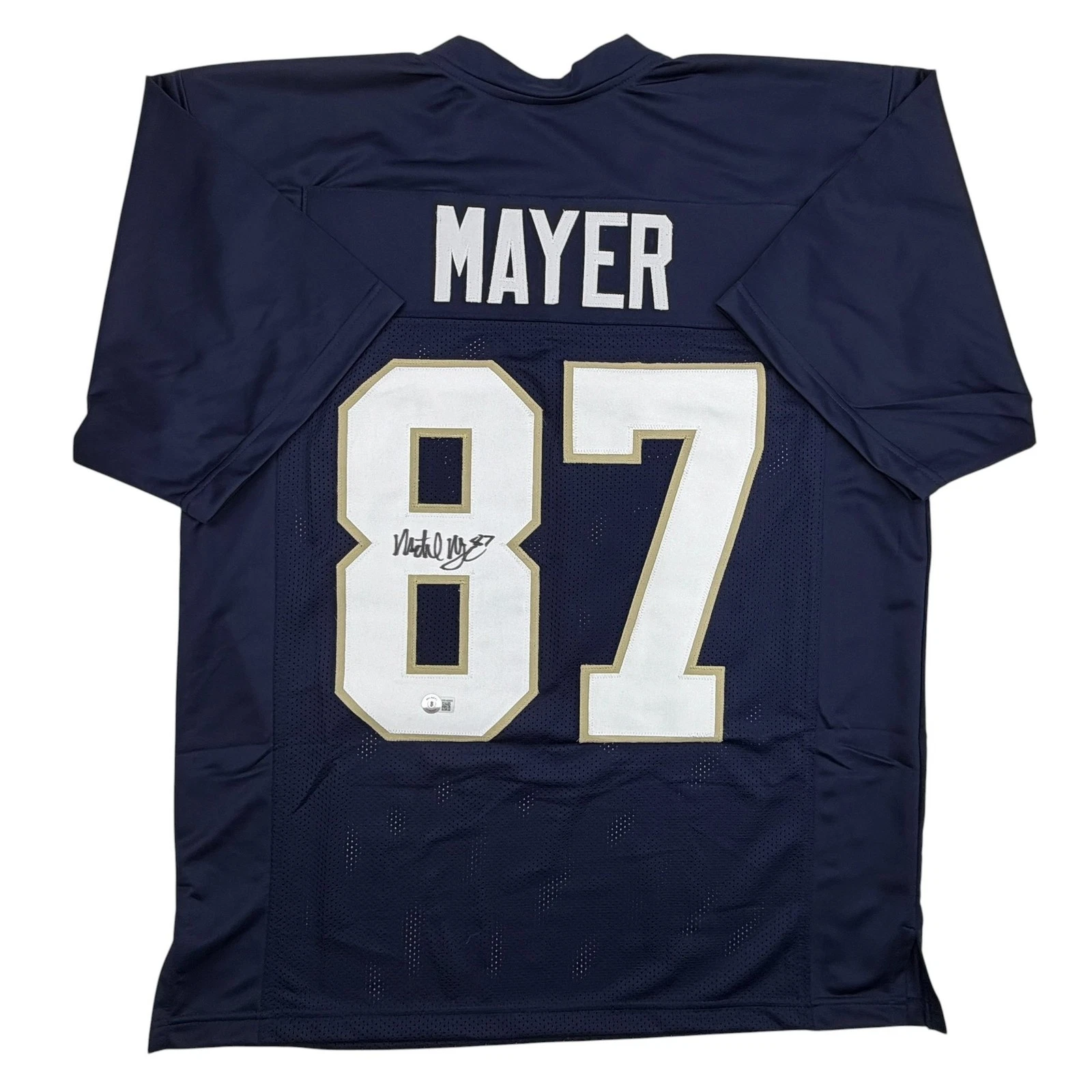Autographed/Signed Michael Mayer Notre Dame Blue College Jersey Beckett BAS COA