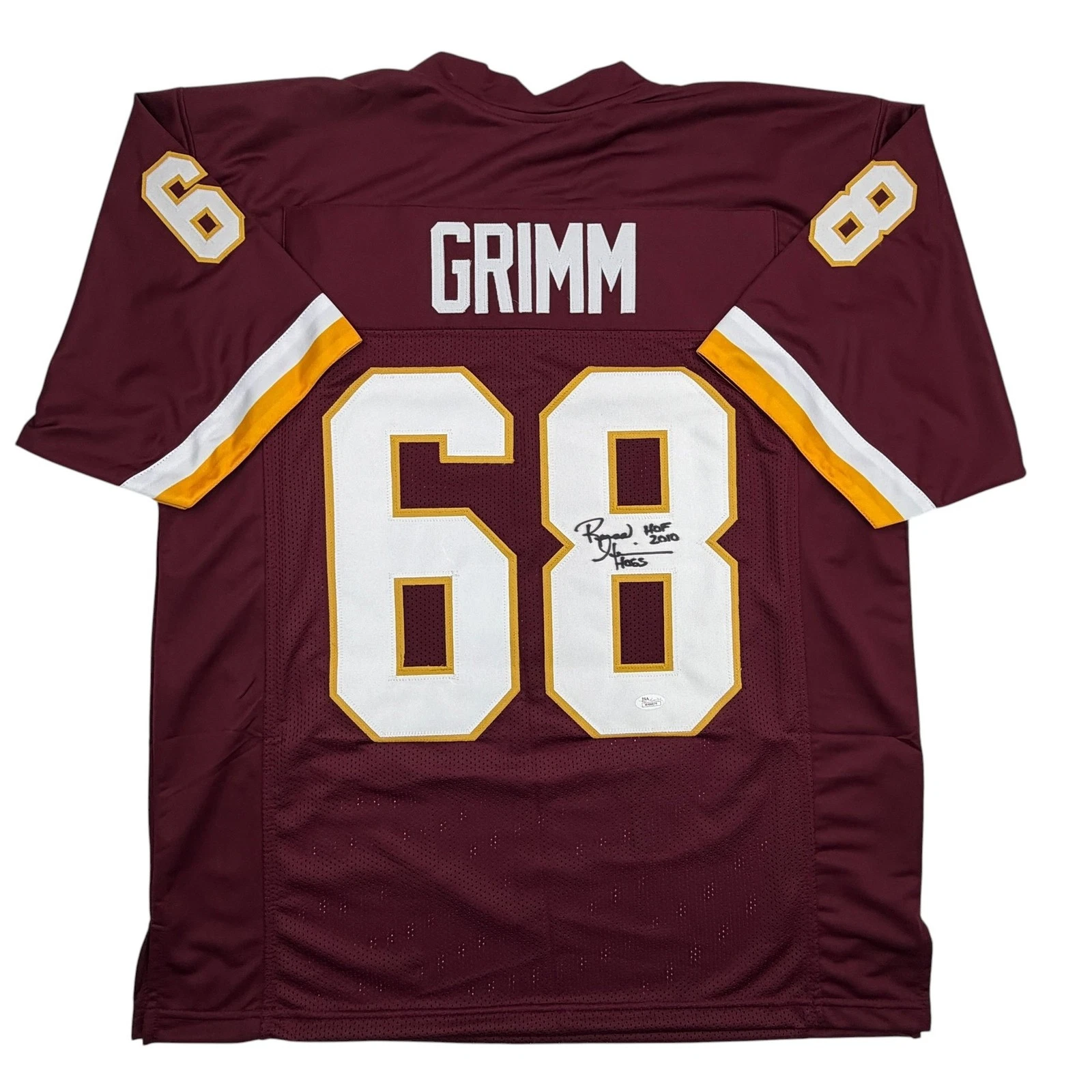 Autographed/Signed Russ Grimm HOF 2010 Washington Maroon Football Jersey JSA COA