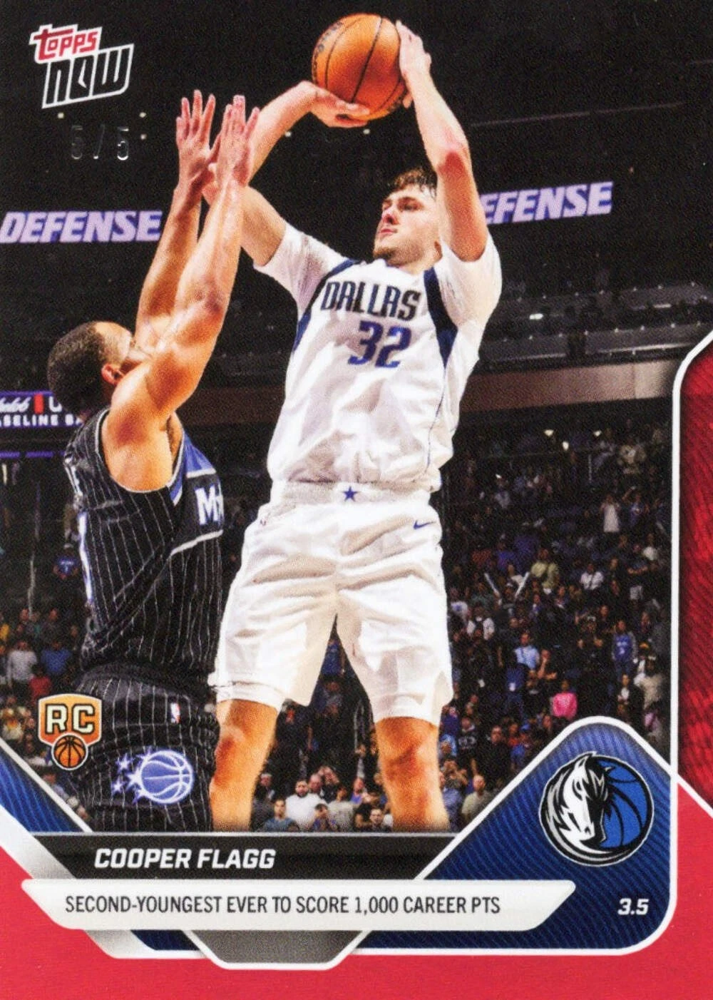 2025 Topps Now Cooper Flagg #193 Red /5 Dallas Mavericks Rookie Basketball Card