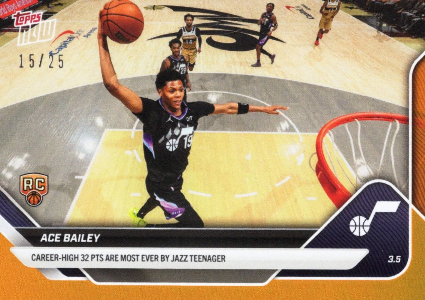 2025 Topps Now Ace Bailey #194 Orange /25 Utah Jazz Rookie RC Basketball Card