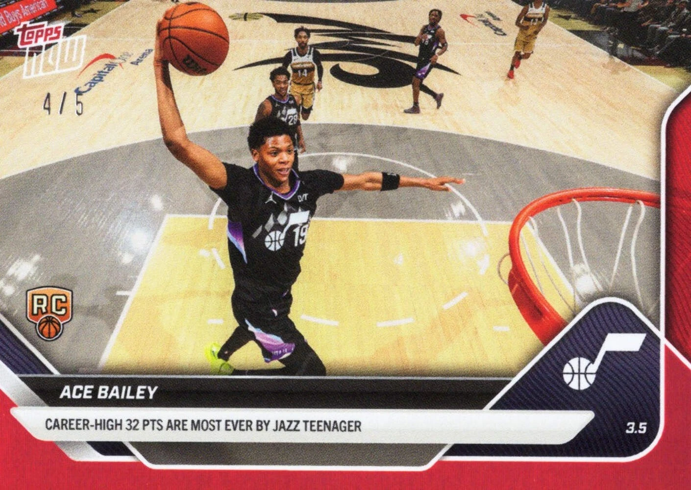 2025 Topps Now Ace Bailey #194 Red /5 Utah Jazz Rookie RC Basketball Card
