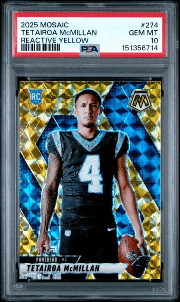Graded 2025 Mosaic Tetairoa McMillan #274 Reactive Yellow Rookie RC Card PSA 10