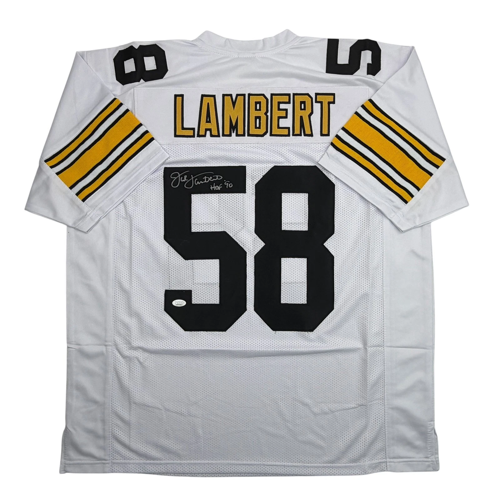 Autographed/Signed Jack Lambert Pittsburgh White Football Jersey JSA COA