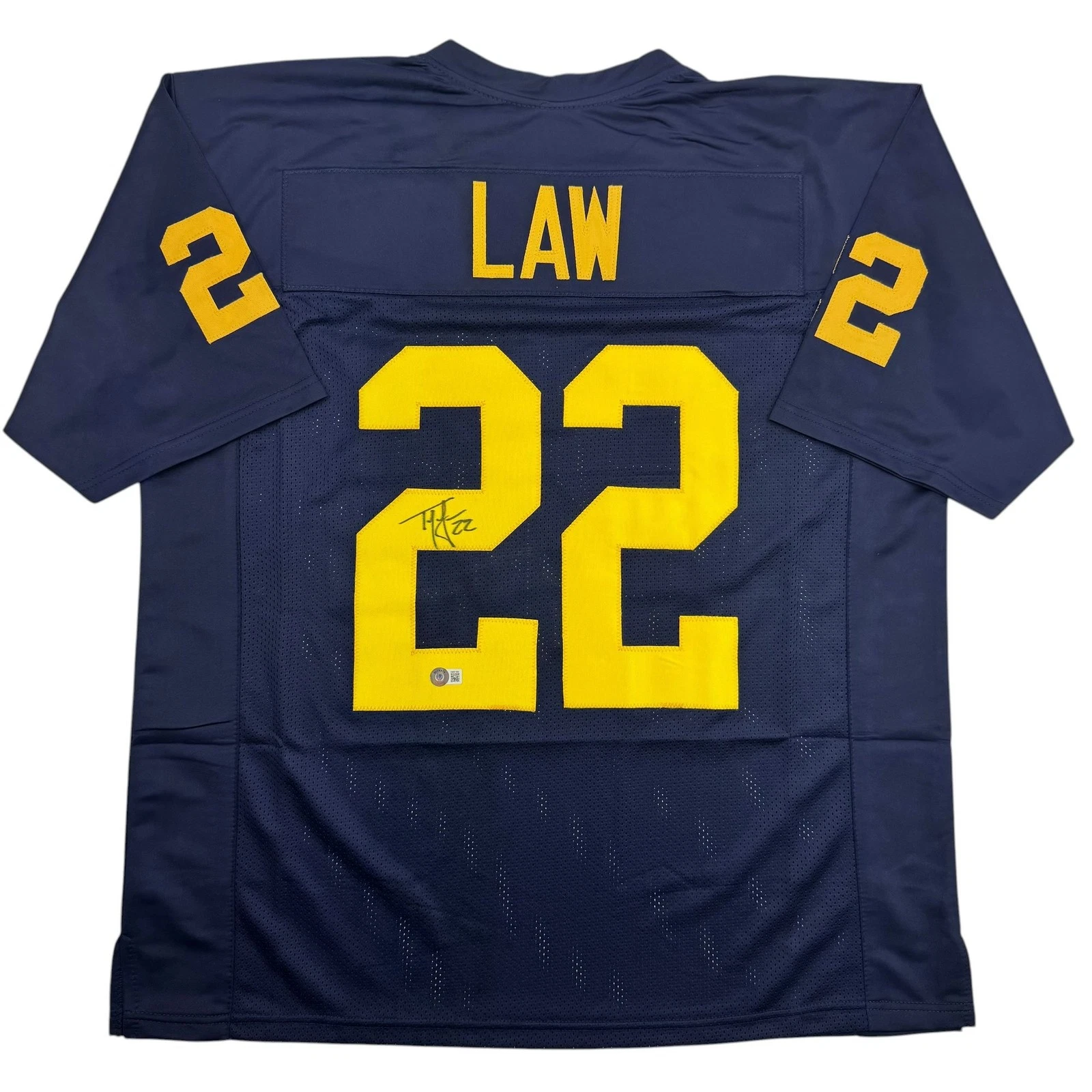 Autographed/Signed Ty Law Michigan Blue College Football Jersey Beckett BAS COA