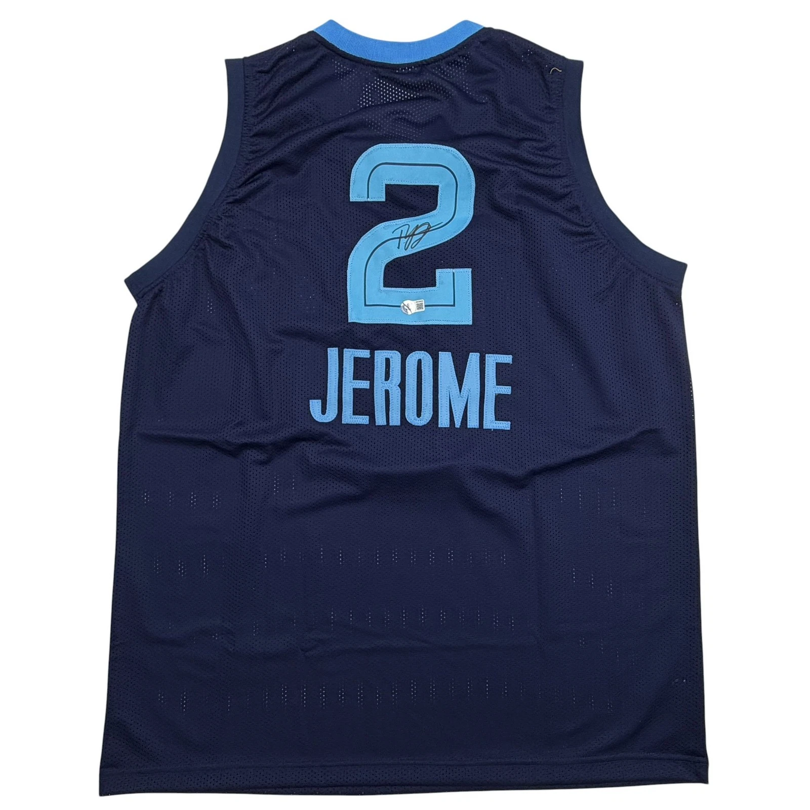 Autographed/Signed Ty Jerome Memphis Navy Blue Basketball Jersey Beckett BAS COA