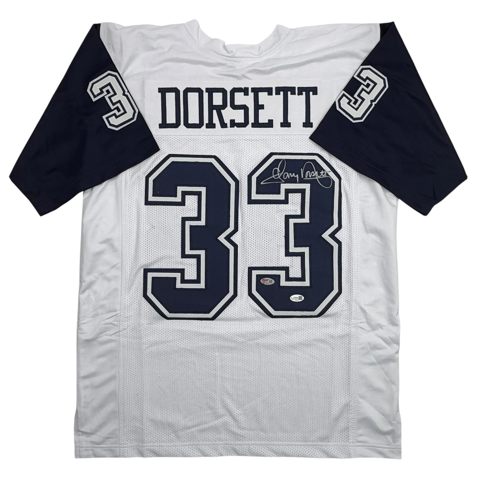 Autographed/Signed Tony Dorsett Dallas White Color Rush Football Jersey JSA COA