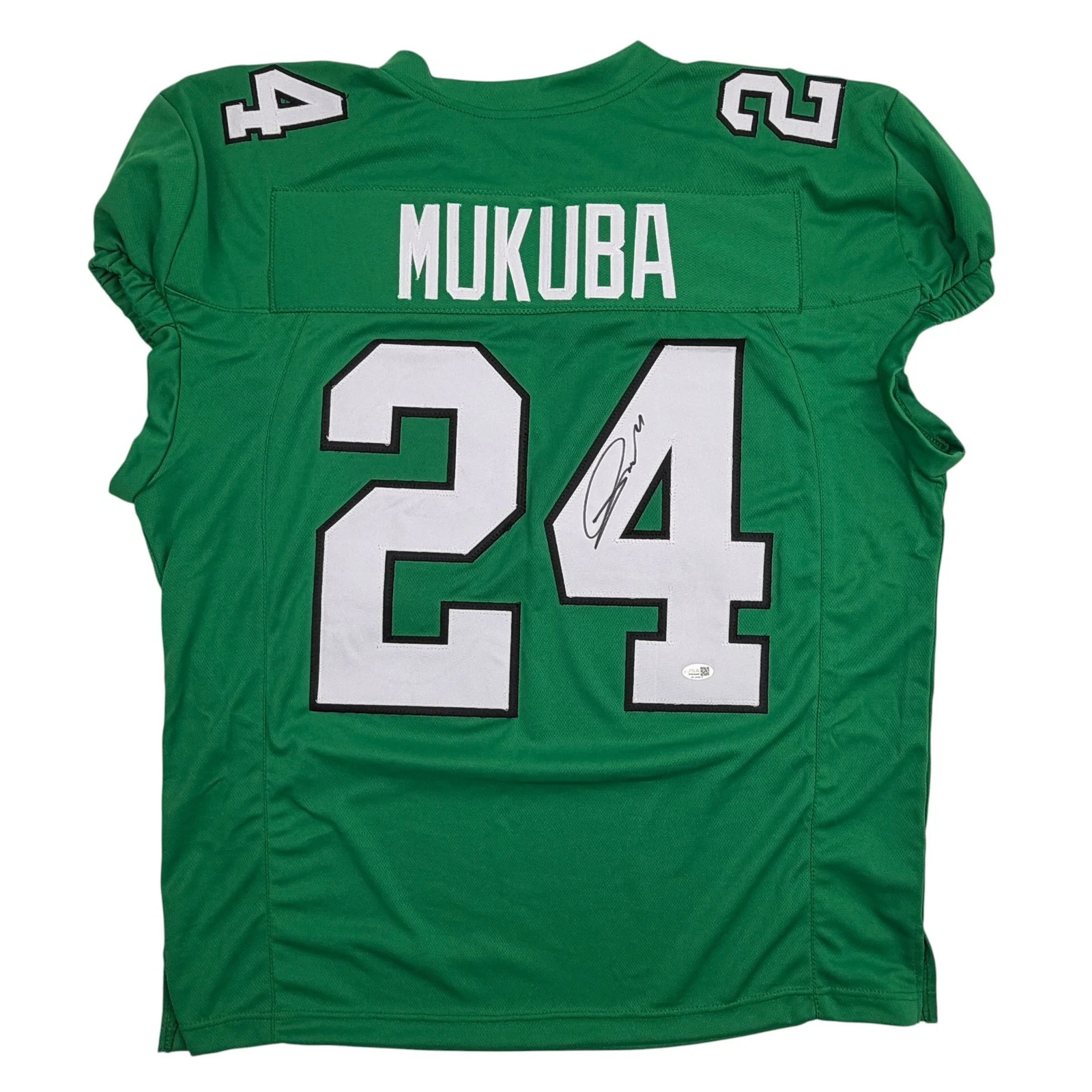 Autographed/Signed Andrew Mukuba Philadelphia Kelly Green Pro Cut Jersey JSA COA