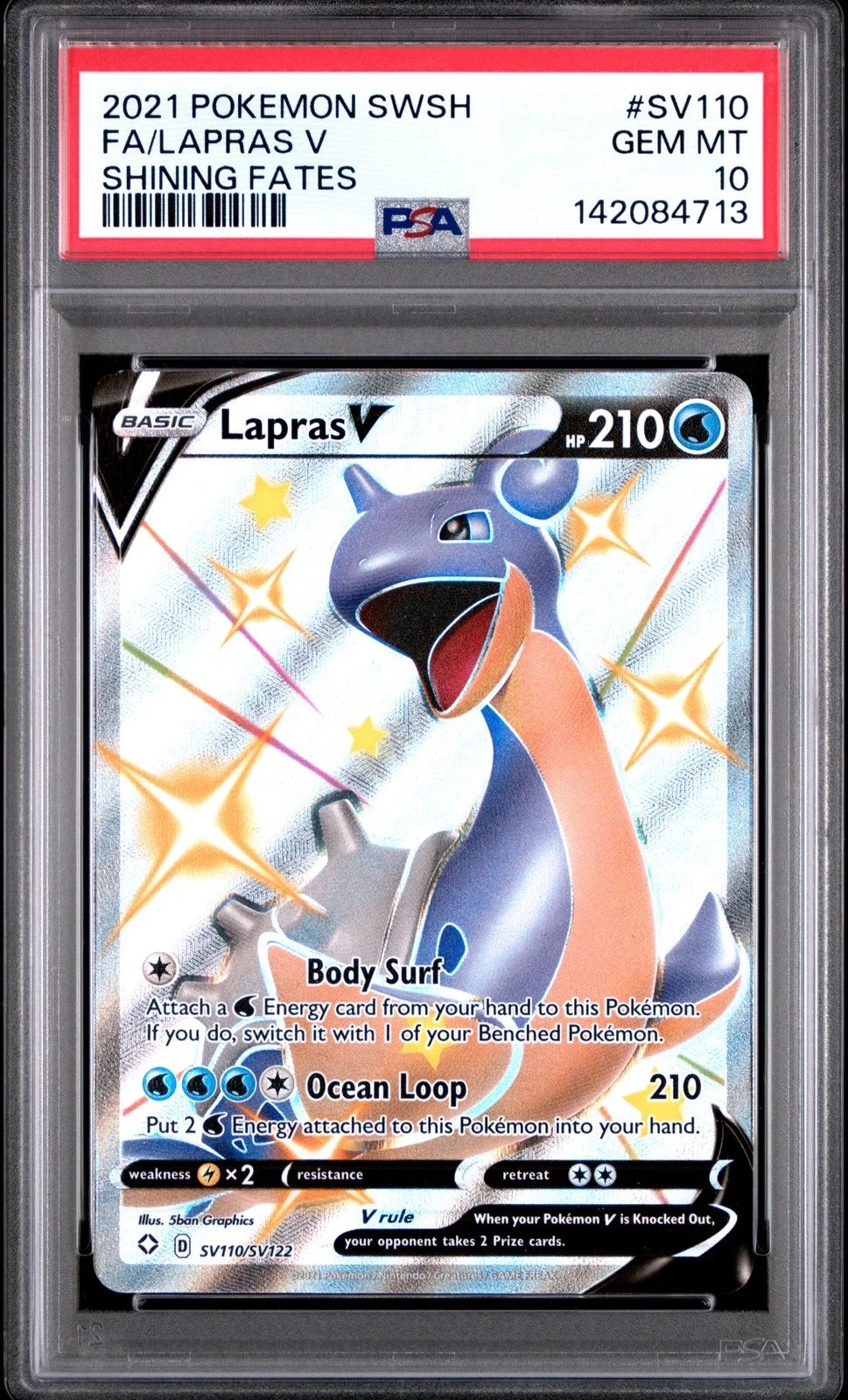 Graded 2021 Pokemon Shining Fates Lapras V #SV110 SWSH Card PSA 10 Gem Mint