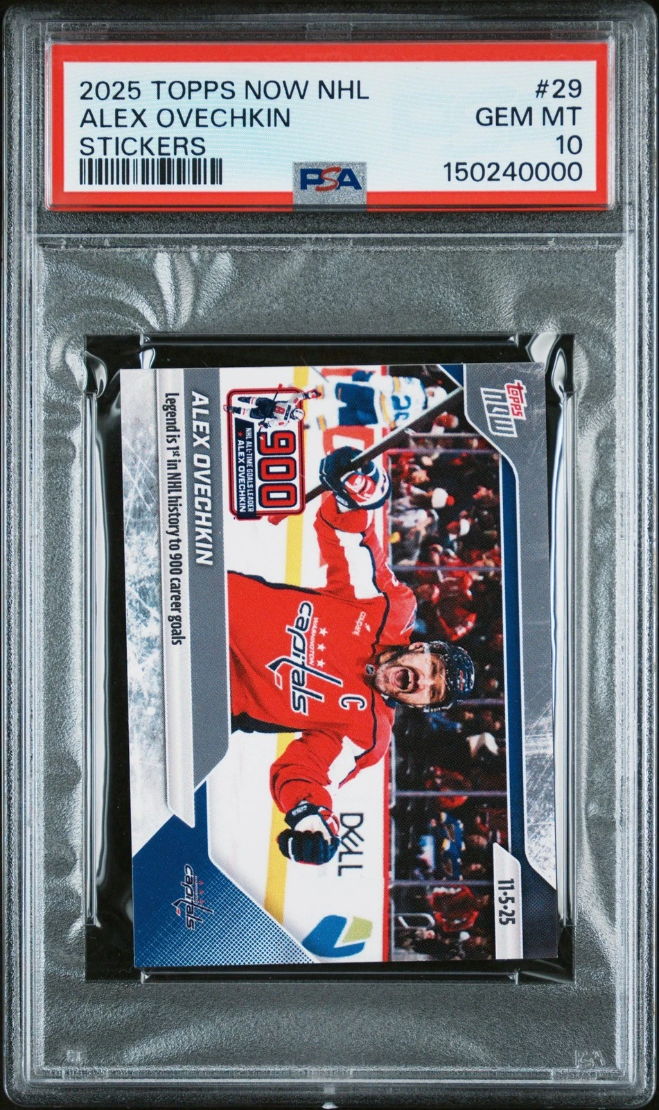 Graded 2025 Topps Now Alex Ovechkin #29 Hockey Card PSA 10 Gem Mint