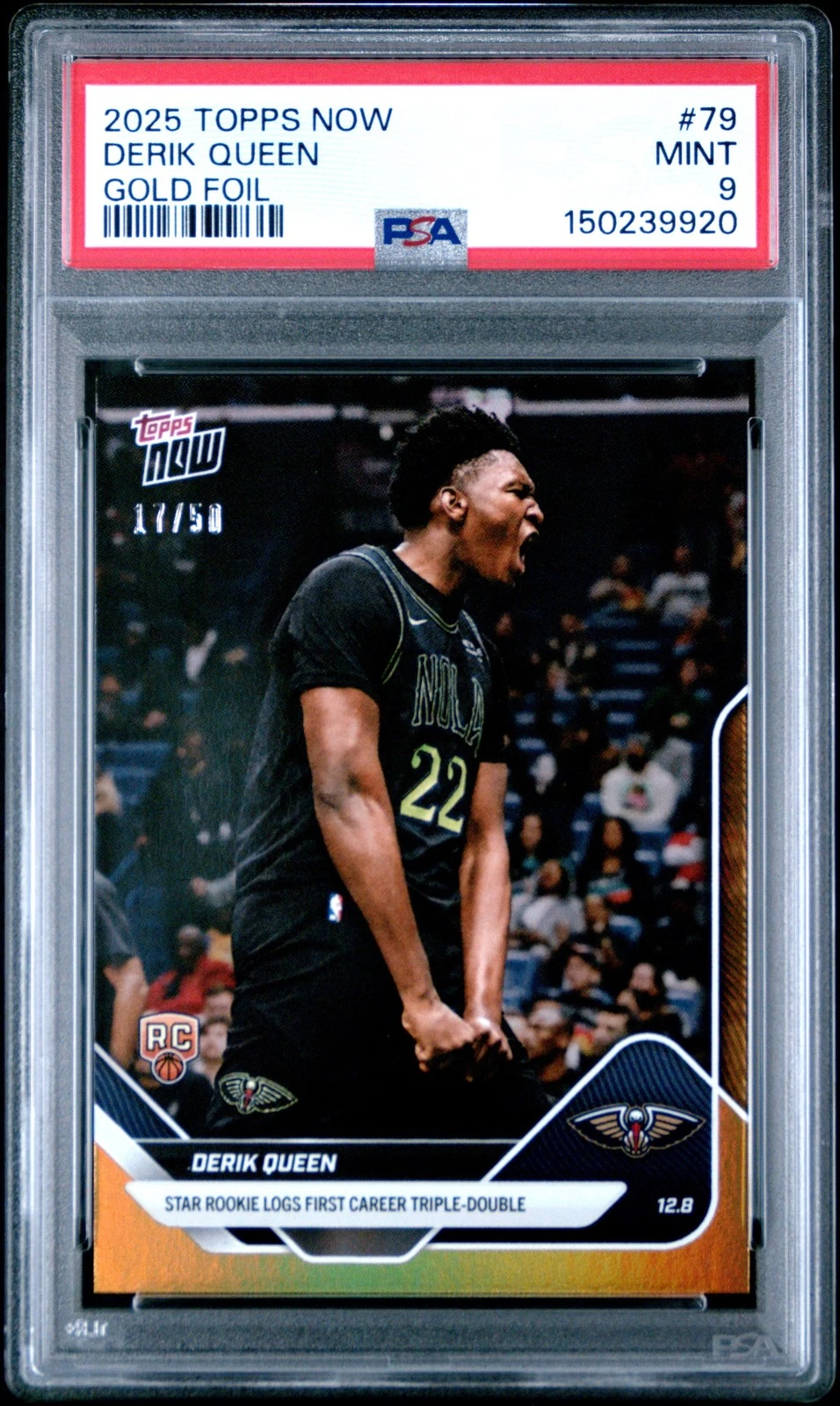 Graded 2025 Topps Now Derik Queen #79 Gold Foil /50 Rookie RC Card PSA 9 Mint