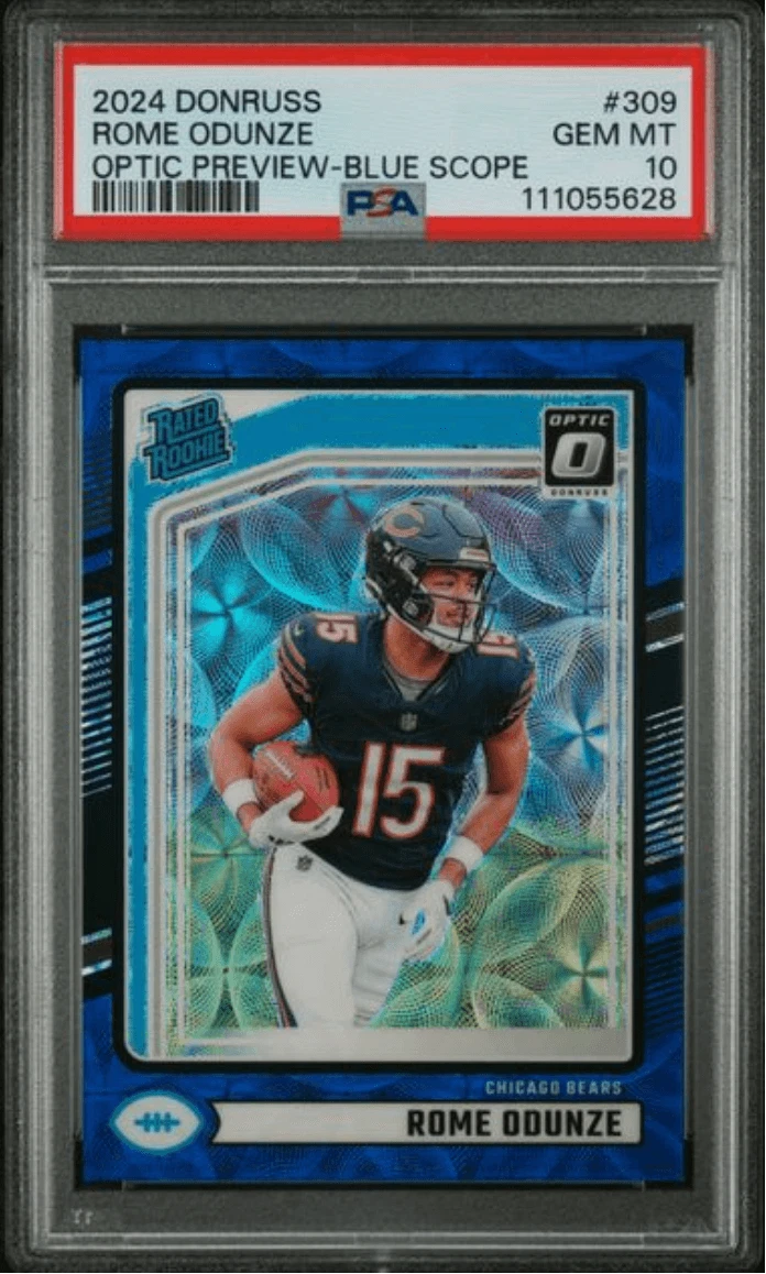 Graded 2024 Donruss Rome Odunze #309 Blue Scope Rookie RC Football Card PSA 10
