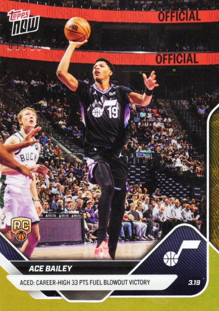 2025 Topps Now Ace Bailey #217 Gold Foil /50 Utah Jazz Rookie Basketball Card