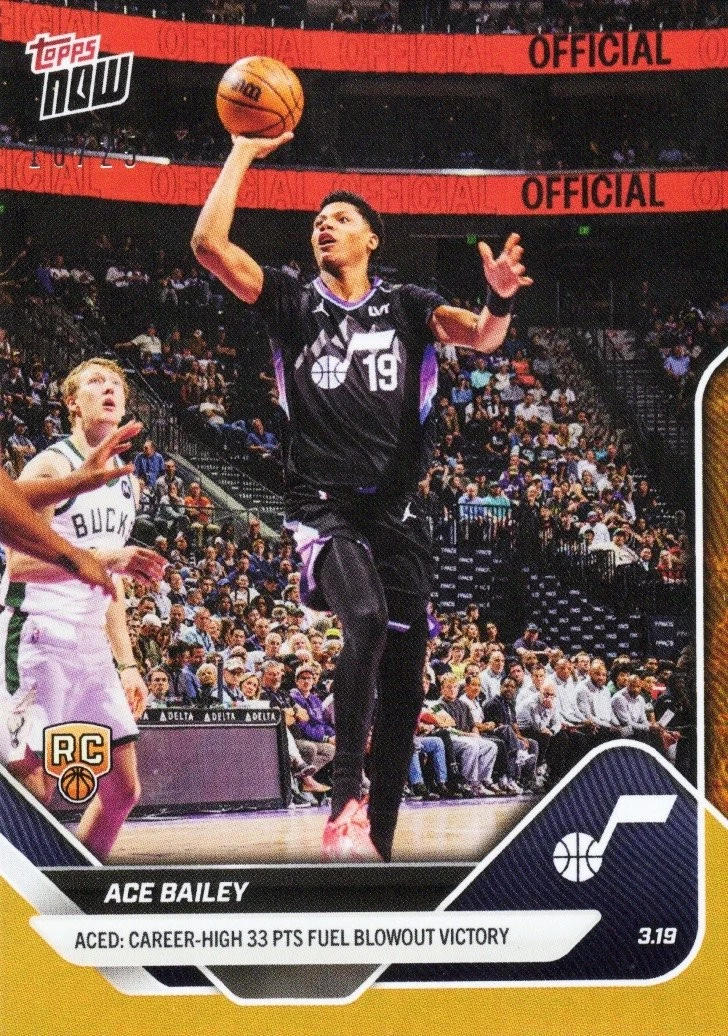 2025 Topps Now Ace Bailey #217 Orange Foil /25 Utah Jazz Rookie Basketball Card