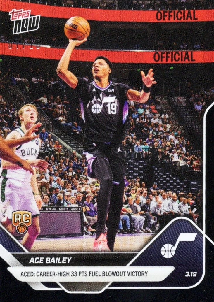 2025 Topps Now Ace Bailey #217 Black Foil /10 Utah Jazz Rookie Basketball Card