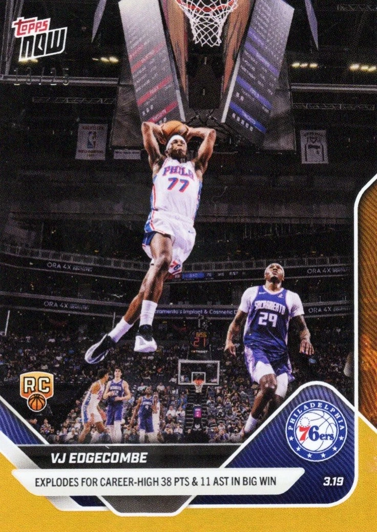 2025 Topps Now VJ Edgecombe #218 Orange Foil /25 Rookie RC Basketball Card