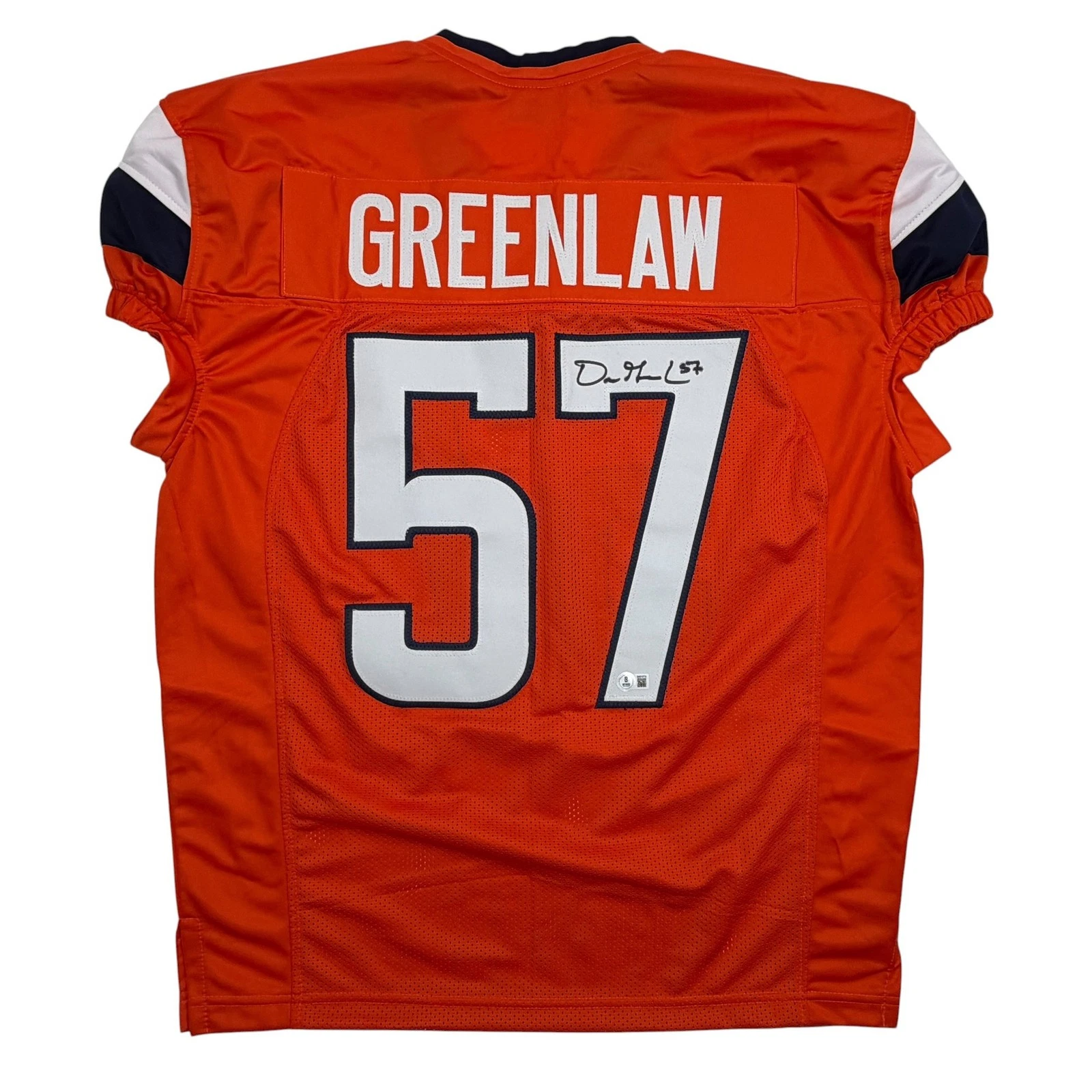 Autographed/Signed Dre Greenlaw Denver Orange Pro Cut Jersey Beckett BAS COA