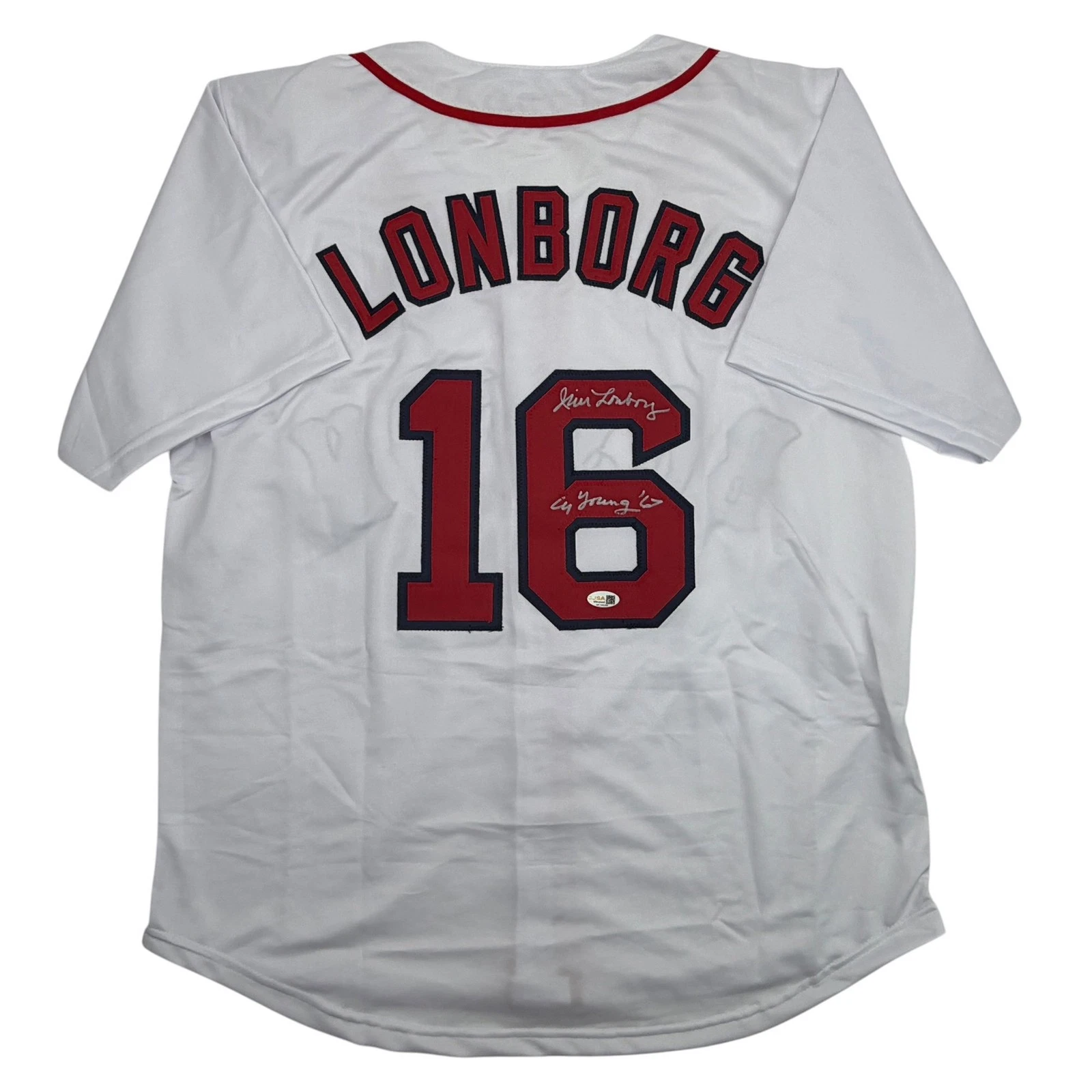 Autographed/Signed Jim Lonborg Cy Young 67 Boston White Baseball Jersey JSA COA