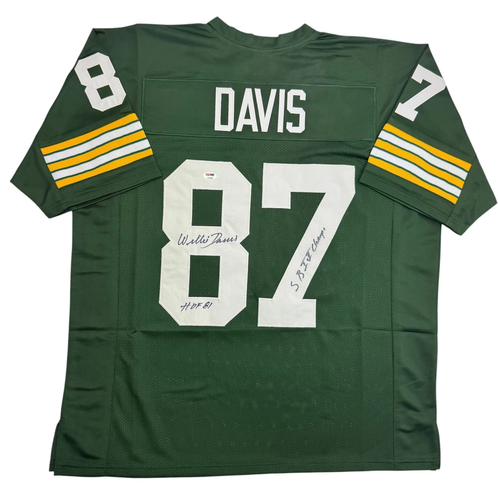 Autographed/Signed Willie Davis HOF 81 Green Bay Green Football Jersey PSA COA