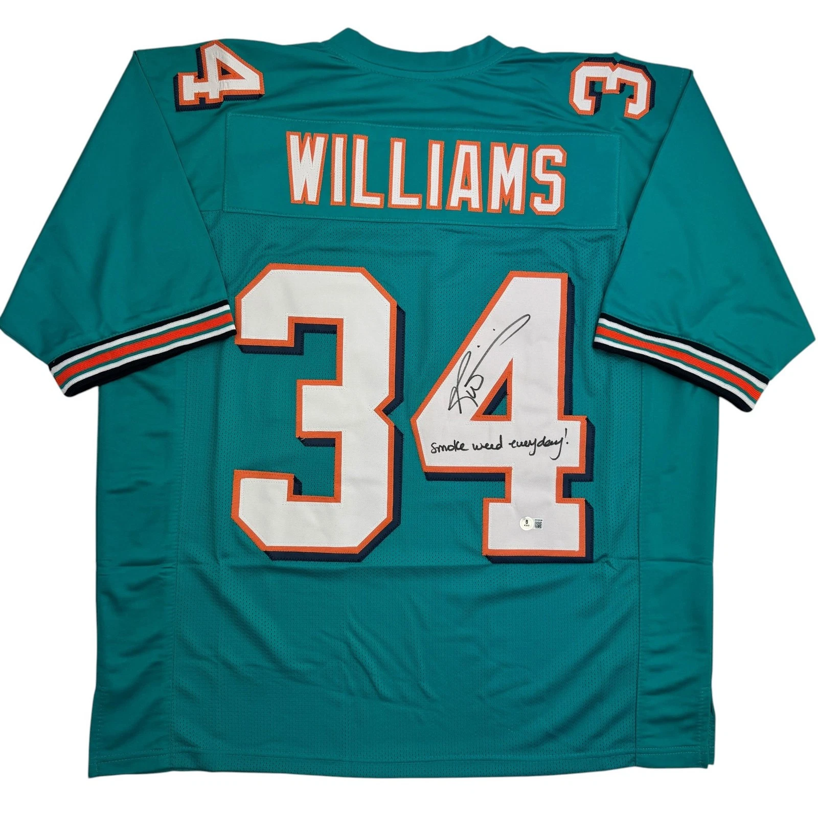 Autographed/Signed Ricky Williams Weed Miami Teal Football Jersey BAS COA