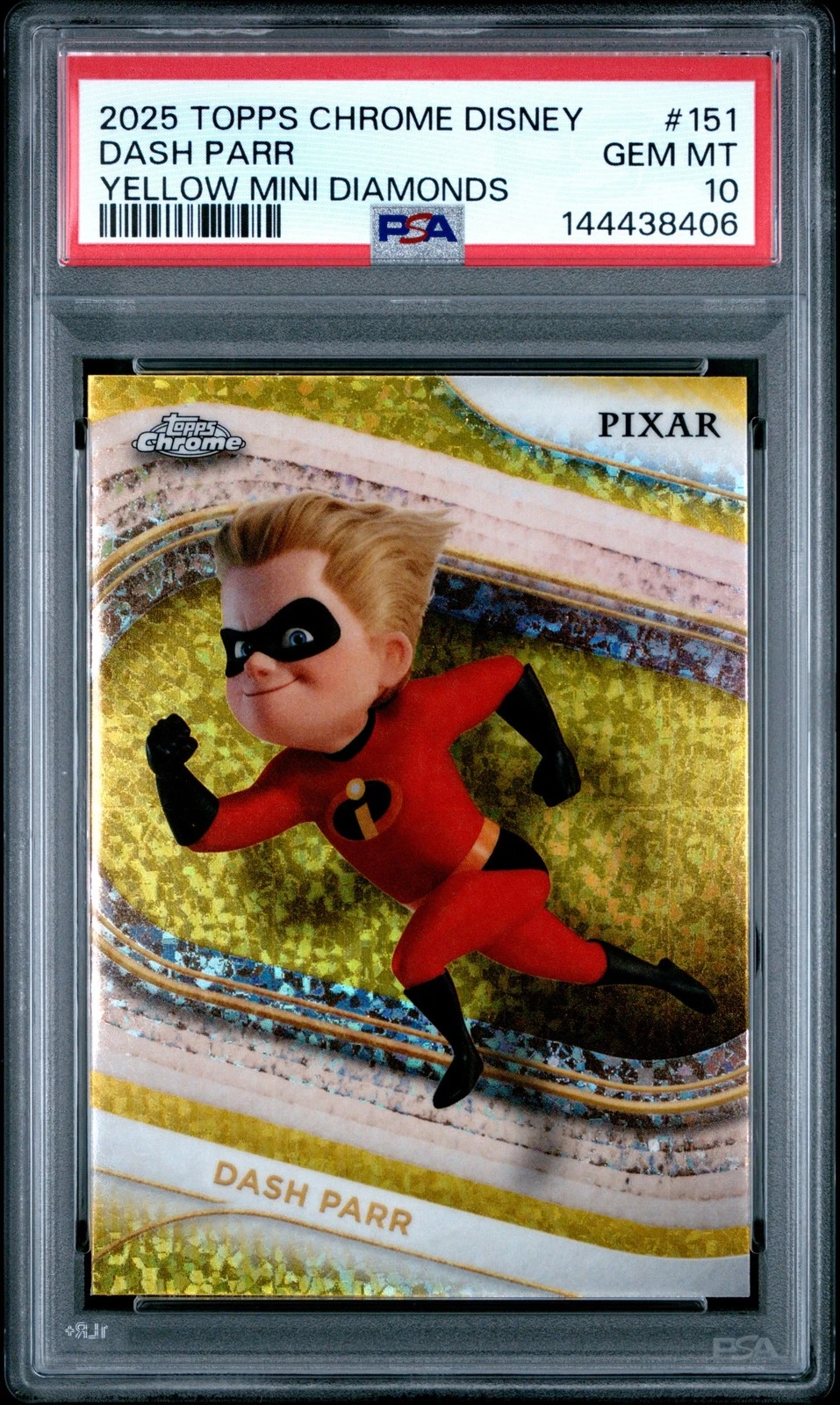Graded 2025 Topps Chrome Disney Dash Parr #151 Yellow Mini Diamonds Card PSA 10