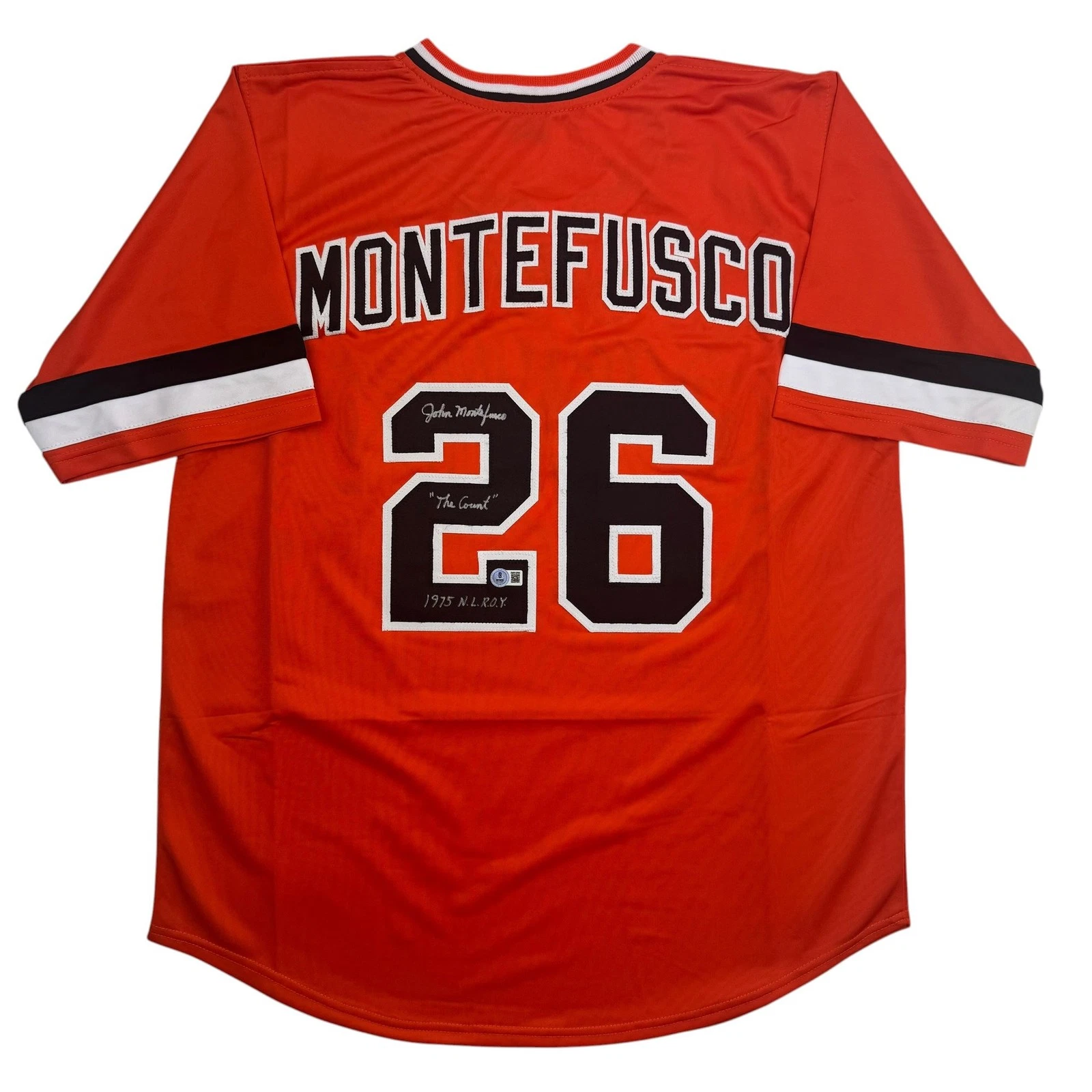 Autographed/Signed John Montefusco San Francisco Orange Baseball Jersey BAS COA