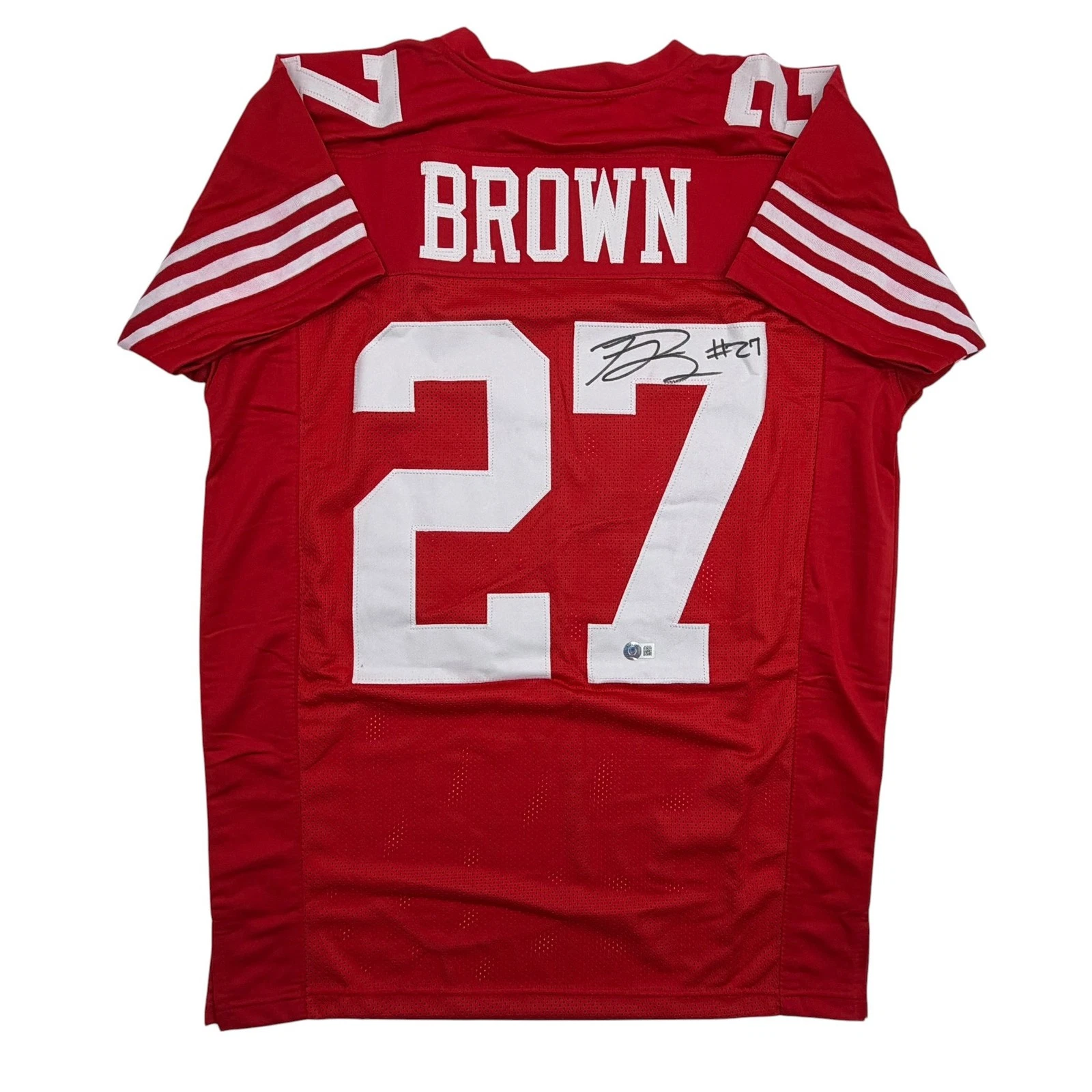 Autographed/Signed Ji'Ayir Brown San Francisco Red Jersey Beckett BAS COA