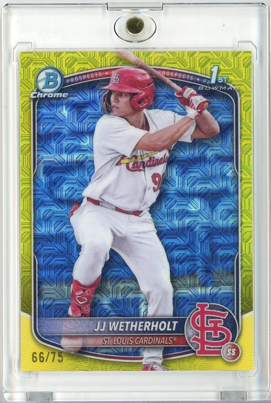 2025 Bowman Chrome JJ Wetherholt BCP22 /75 Mega Box Yellow Refractor RC Card