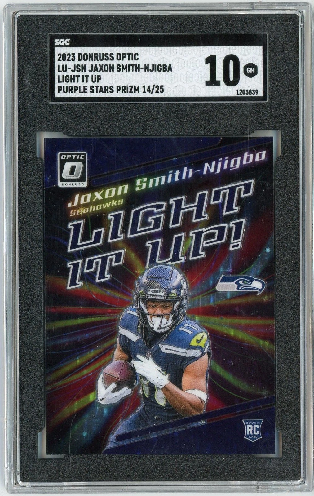Graded 2023 Optic Jaxon Smith Njigba LUJSN Purple Stars Prizm /25 RC SGC 10