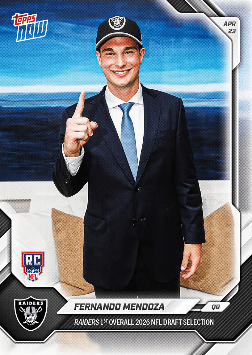 2026 Topps Now Fernando Mendoza #FMEN Las Vegas Raiders Rookie RC Card