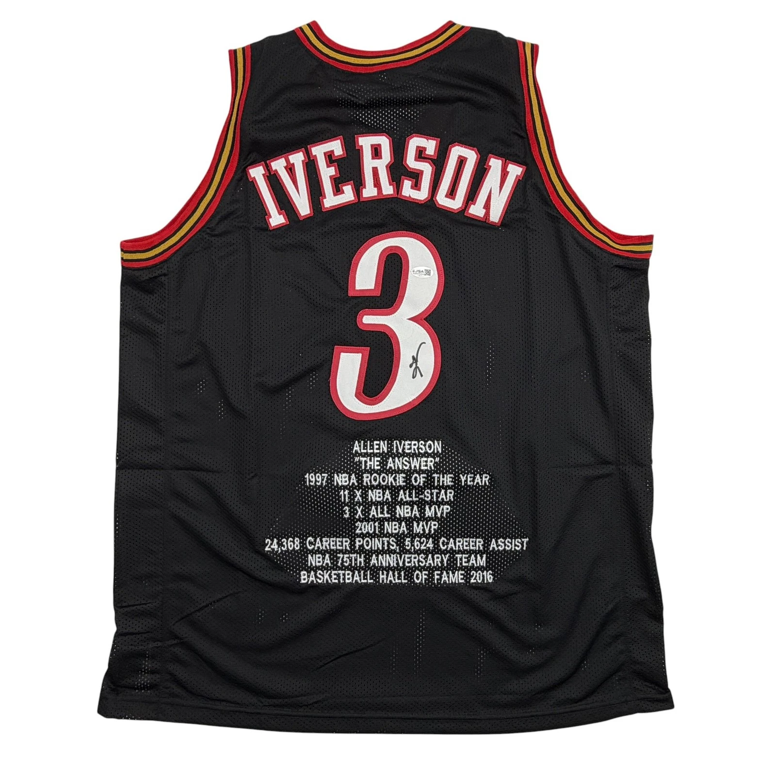 Autographed/Signed Allen Iverson Philadelphia Black Stat Jersey JSA COA