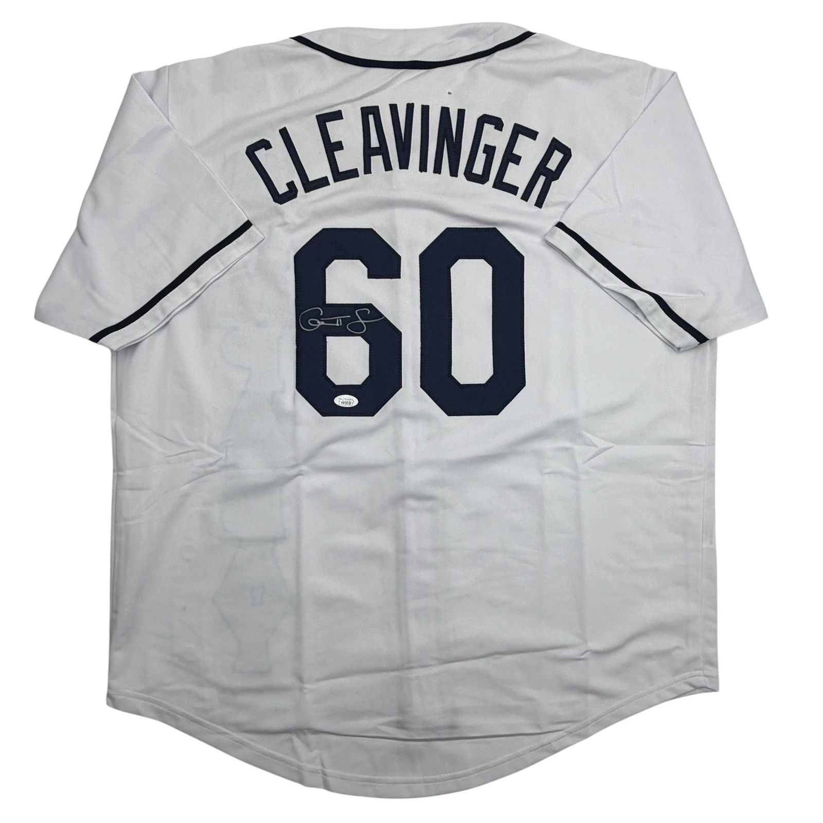Autographed/Signed Garrett Cleavinger Tampa Bay White Baseball Jersey JSA COA