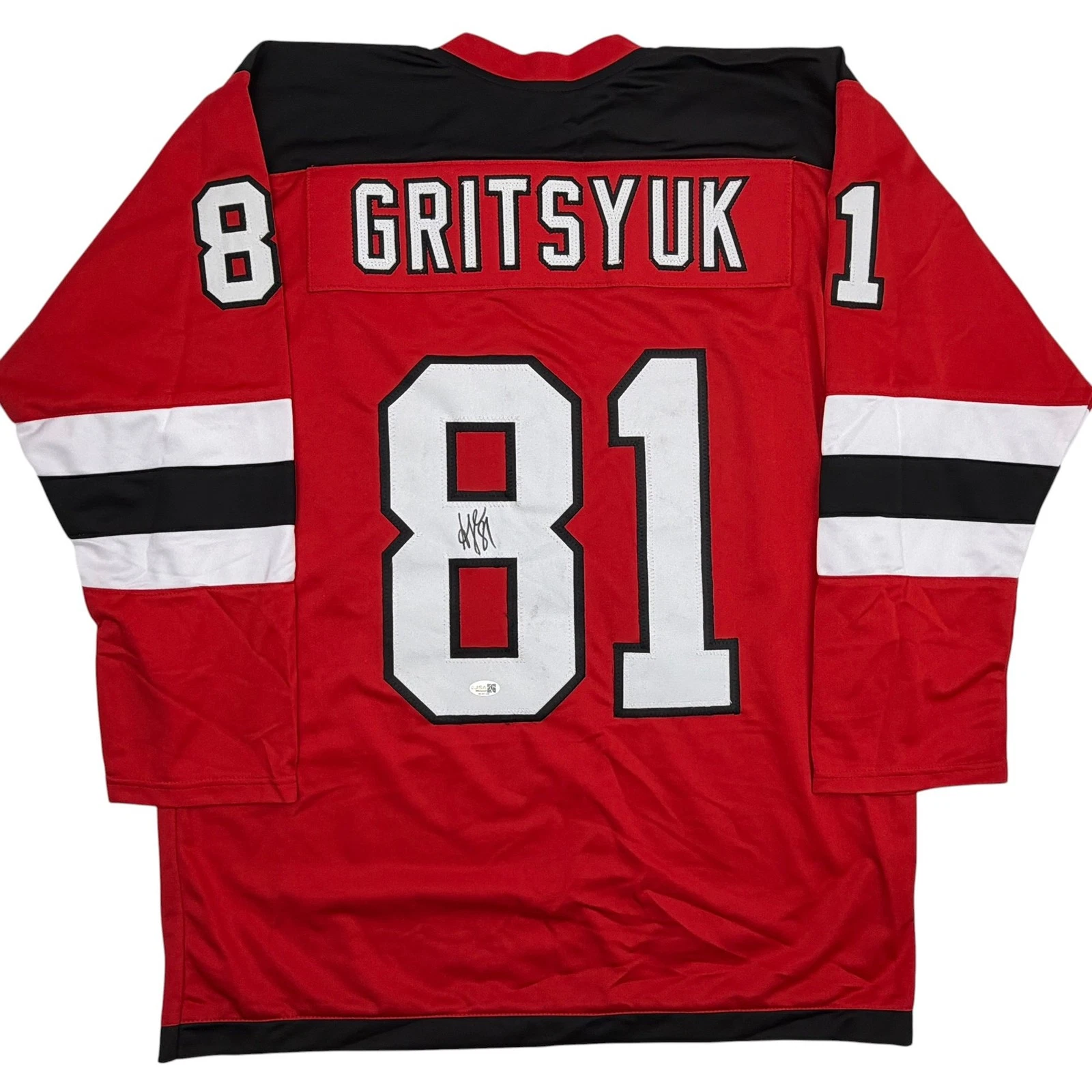 Autographed/Signed Arseni Gritsyuk New Jersey NJ Red Hockey Jersey JSA COA