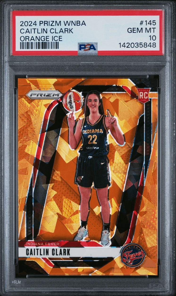 Graded 2024 Panini Prizm Caitlin Clark #145 Orange Ice RC Basketball Card PSA 10