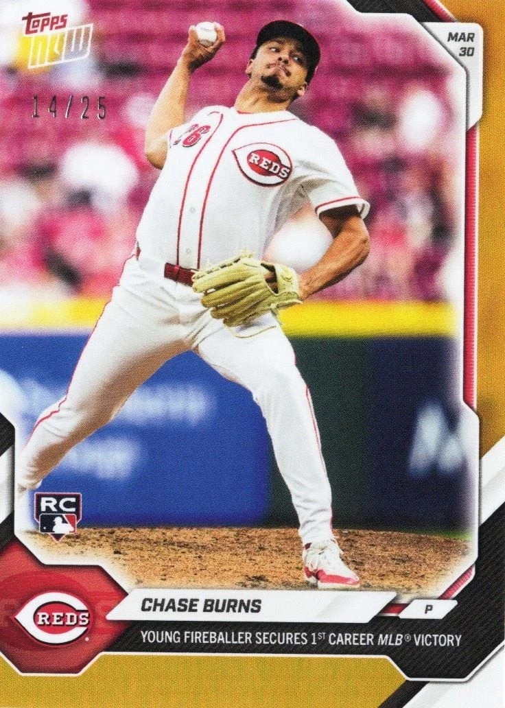2026 Topps Now Chase Burns #29 Orange Foil /25 Rookie RC Baseball Card